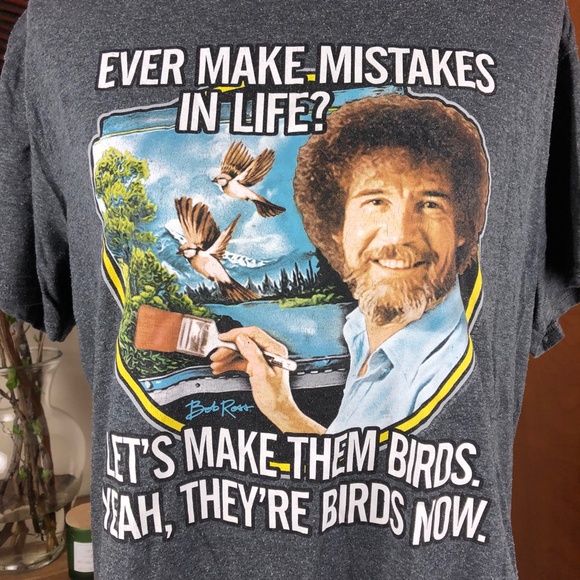 BOB ROSS Funny Graphic Tee Gray Size Large - Picture 1 of 7